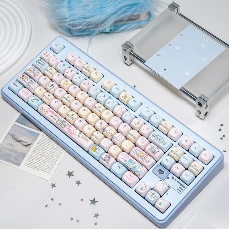 Mouse Mart Theme Keycaps 133 Keys, PBT Material MOA Profile Key Caps Set, Cute Blue Keycaps Dye Sublimation Keyboard Caps for for Cherry Gateron MX Swithes Mechanical Keyboards