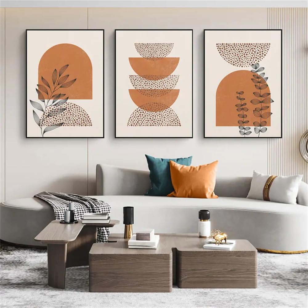 WUHBCZ Wall Posters-Minimalist Abstract Botanical Geometric Canvas Painting Print Orange Leaves Poster Color Block Texture Art Print Living Room Office Home Decor-40 * 50cm/3PCS (No Frame)