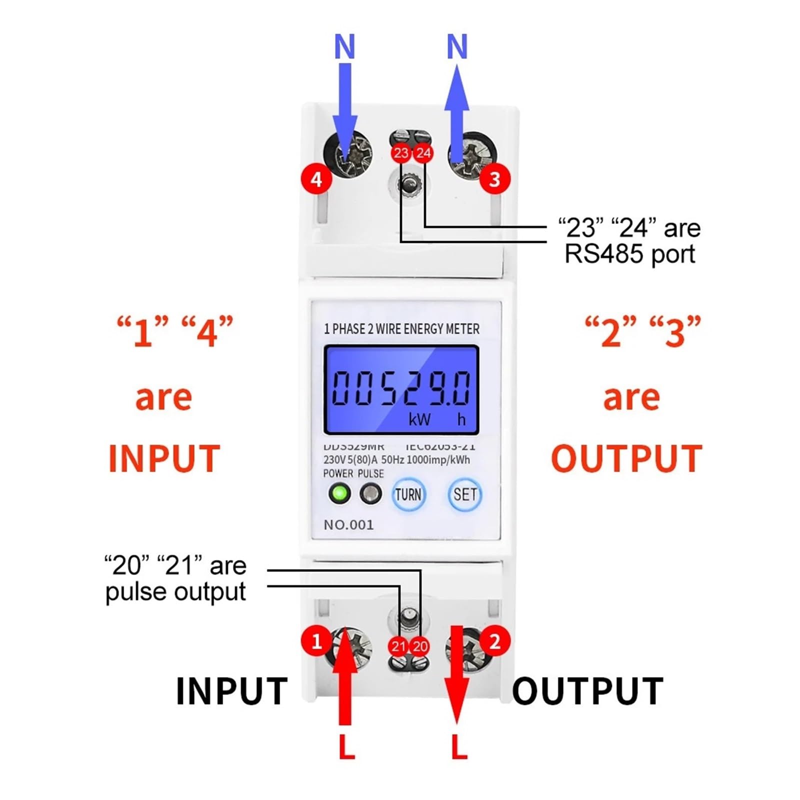 Contatore di energia elettrica RS485 AC 230V 5-80A Consumo Elettrico Digitale con visualizzazione Corrente di Tensione