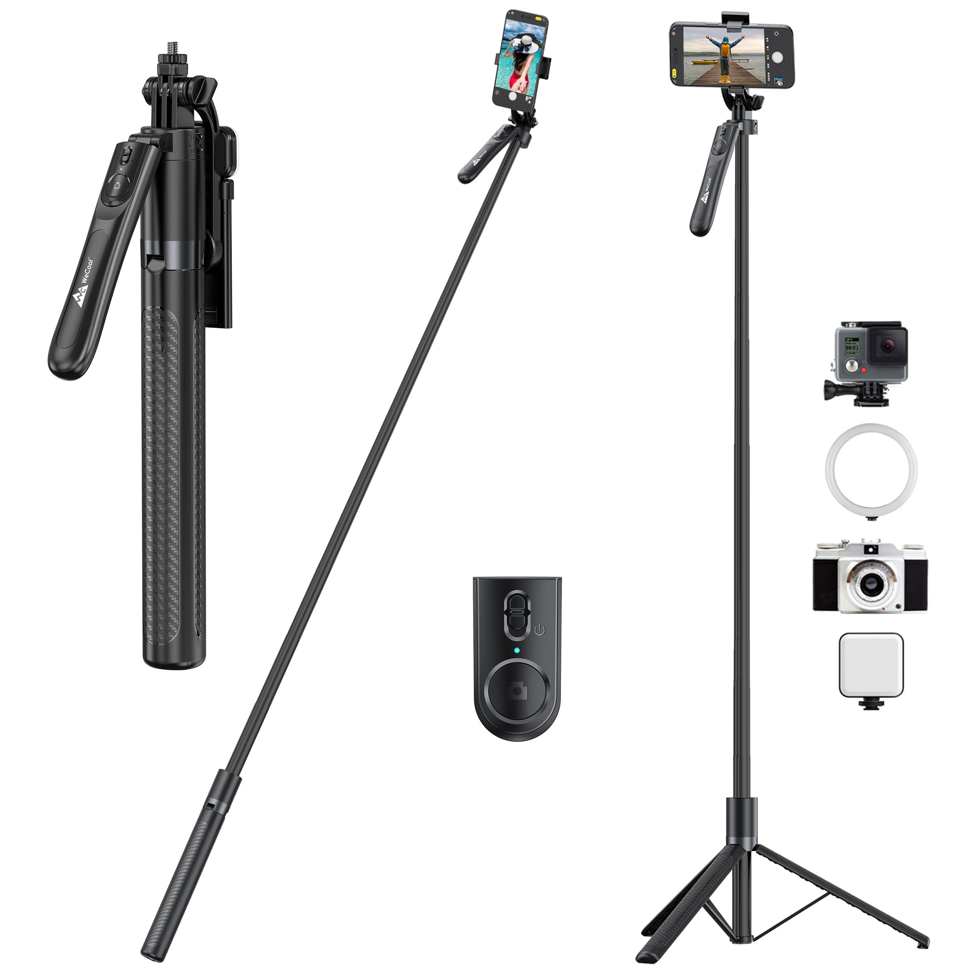WeCool Long Selfie Stick with Tripod Stand Extendable Upto 70 inch with 6section Telescopic Pole,360°Rotating Handle & Reinforced Tripod Stand-picture-22
