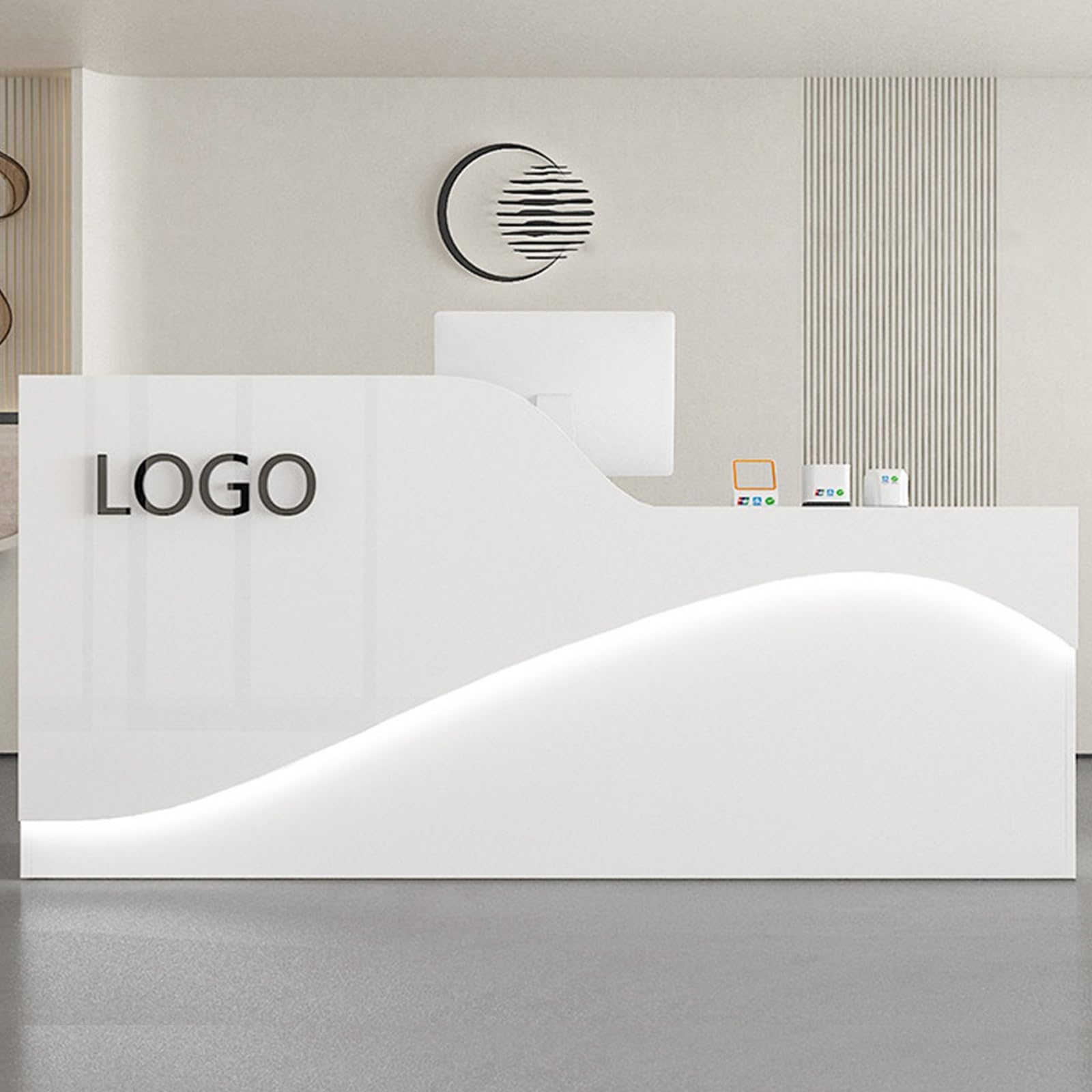Mostrador De Recepción, Mesa De Mostrador con Cajones De Almacenamiento Y Estantes Abiertos, Boutiques Y Cafeterías.(White on The Right,200cm)