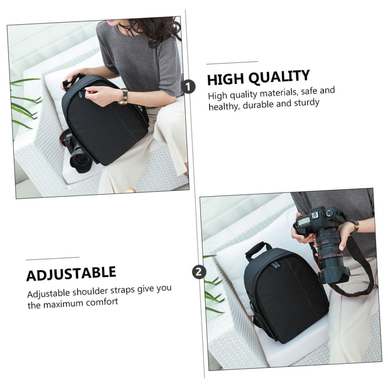 Zaino per Fotocamera DSLR Custodia Portaoggetti e Tasche Interne Borsa da Viaggio Resistente Agli Urti per Escursioni Spiaggia e Uso Quotidiano Supporto Laterale per Treppiede