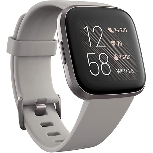 Fitbit Versa 2 Health & Fitness Smartwatch with Heart Rate, Music, Alexa Built-in, Sleep & Swim Tracking, Stone/Mist Grey, One S (Renewed)