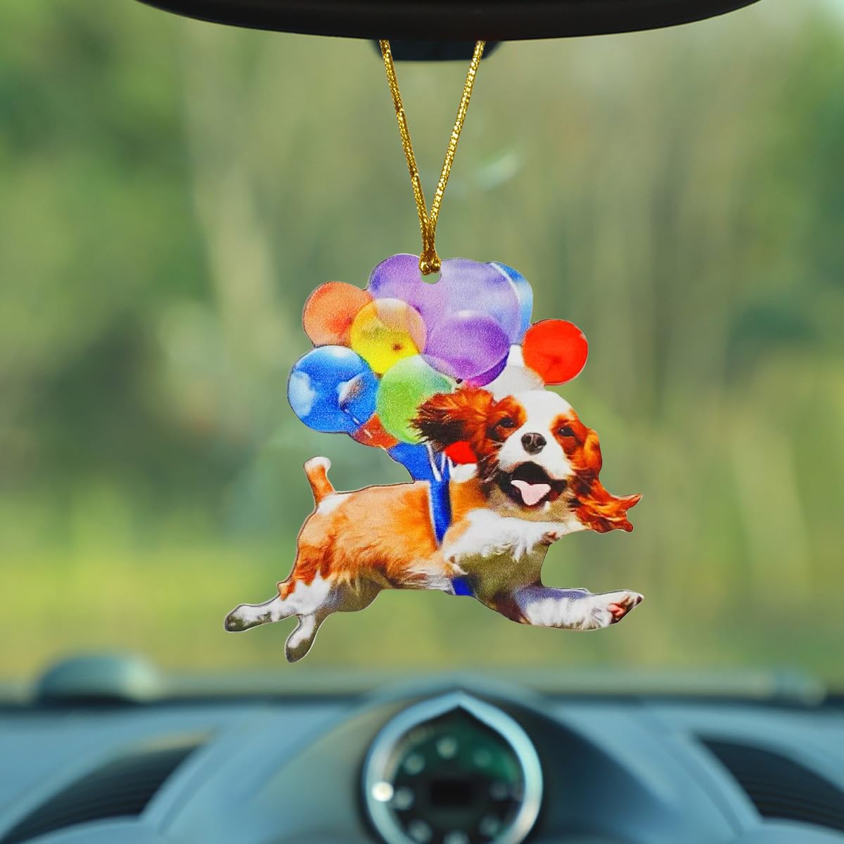 Colorful Balloon Dog Car Hanging Ornament – 2D Flat Acrylic Puppy Rearview Mirror Charm for Dog Lovers, Cute Pet Decoration for Car Interior & Home,