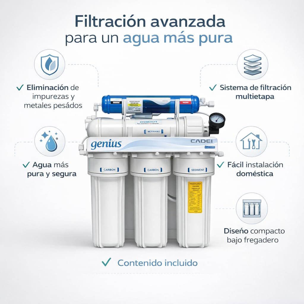 CABEL Genius Pro Ósmosis Inversa Doméstica 5 Etapas 100L/día con Depósito 12L y Membrana 50 GPD
