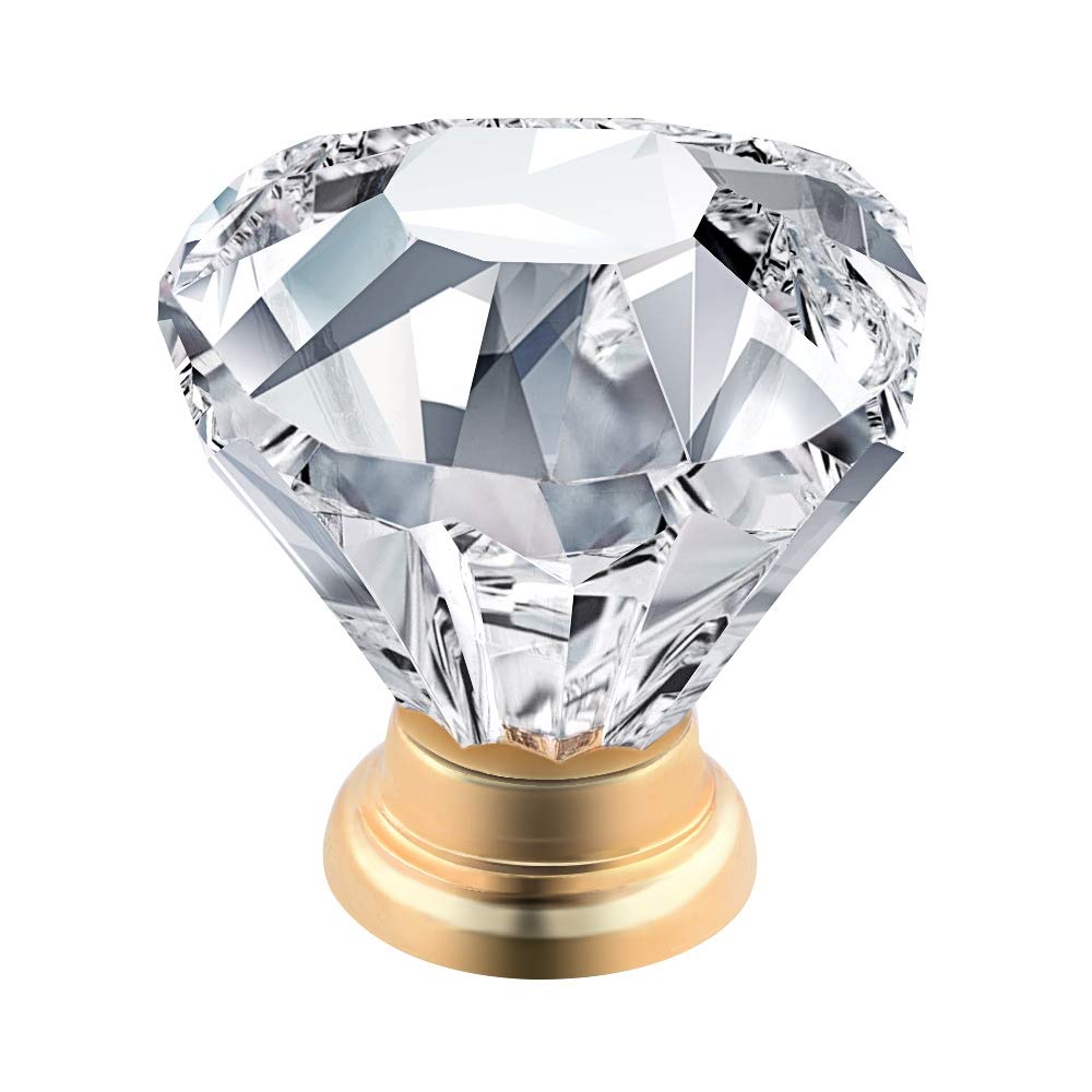 IEIK Clear Drawer Knobs Diamond Shape Cabinet Door Pull Handles, 10 PCS Acrylic Dresser Knobs for Kitchen Furniture, Kids Room DIY Cabinet Knobs with 3 Size Screws (Golden Base)