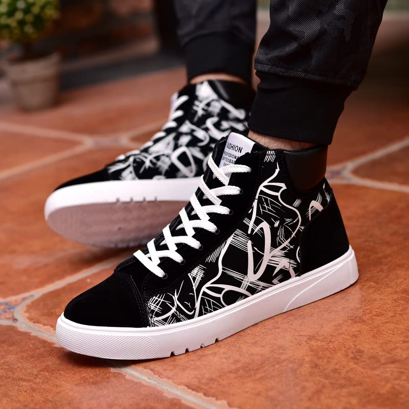 tazimall Men's High Top Sneakers Casual Multicolored Flat Shoes PU Leather Lace-up Shoes4
