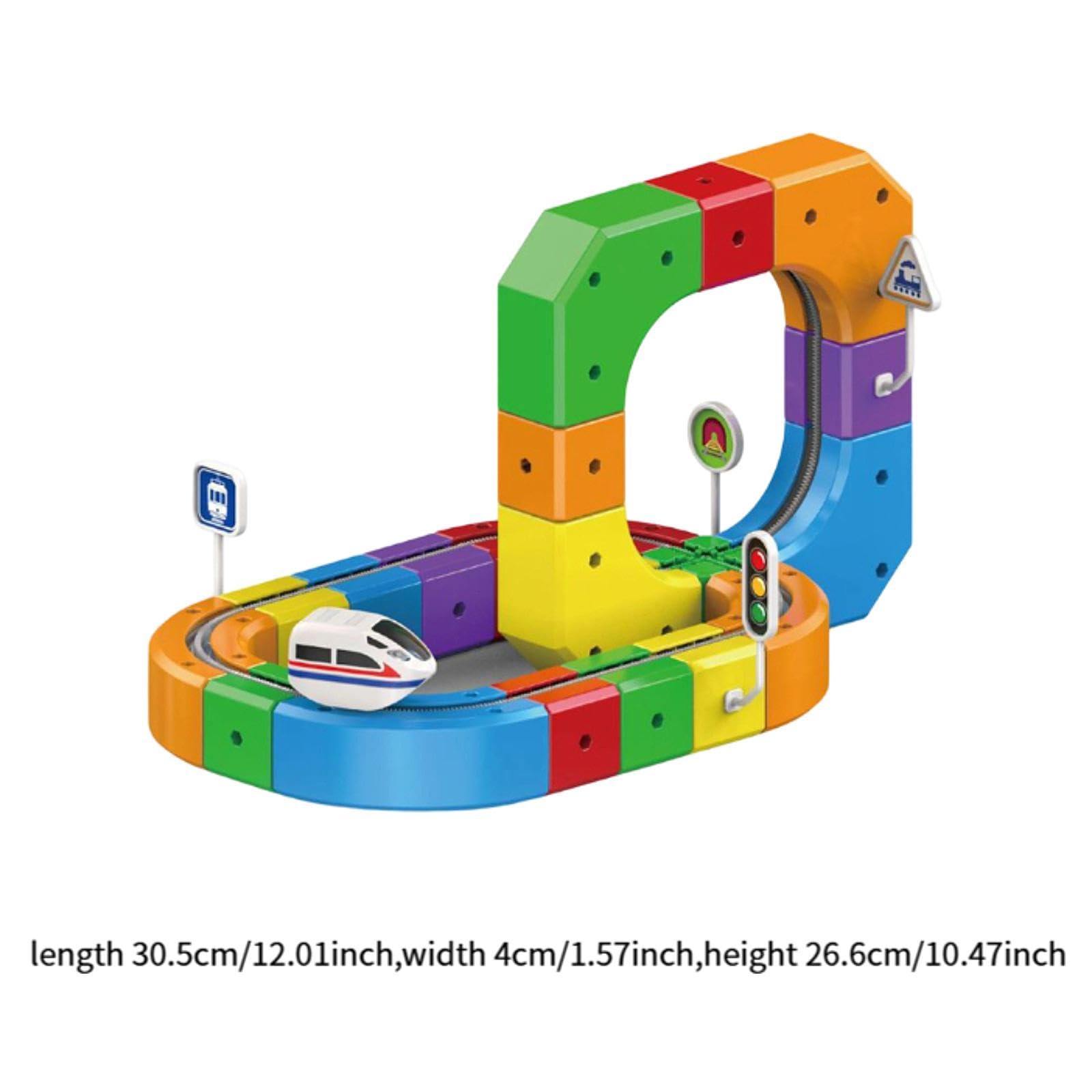 Mini Elektro Spielzeugeisenbahn Set mit Gebogener Rampe, Austauschbarem Zubehör, Sicherem PP Material, Geeignet für Familienspiele, Kreatives Kinderge, 51 Stück