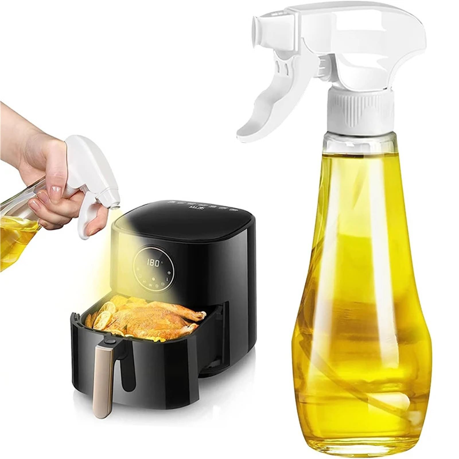 NGTFDCP Oil Dispenser, Oil Sprayer 240ML Glass Bottle With Rotatable Nozzle Spritzer Mister For Air Fryer for Air Fryer, Salad(WHITE 200ml)