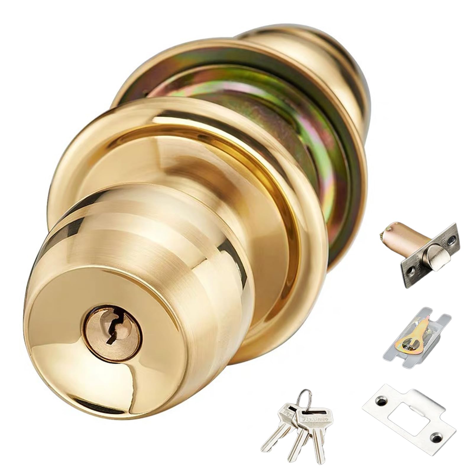 Kalttoy Multicolor Brass Keyed Entry Door Knob Front Entrance Door 60Mm For Front Entrance Adjustable Latches Reversible Use General Fit Knob