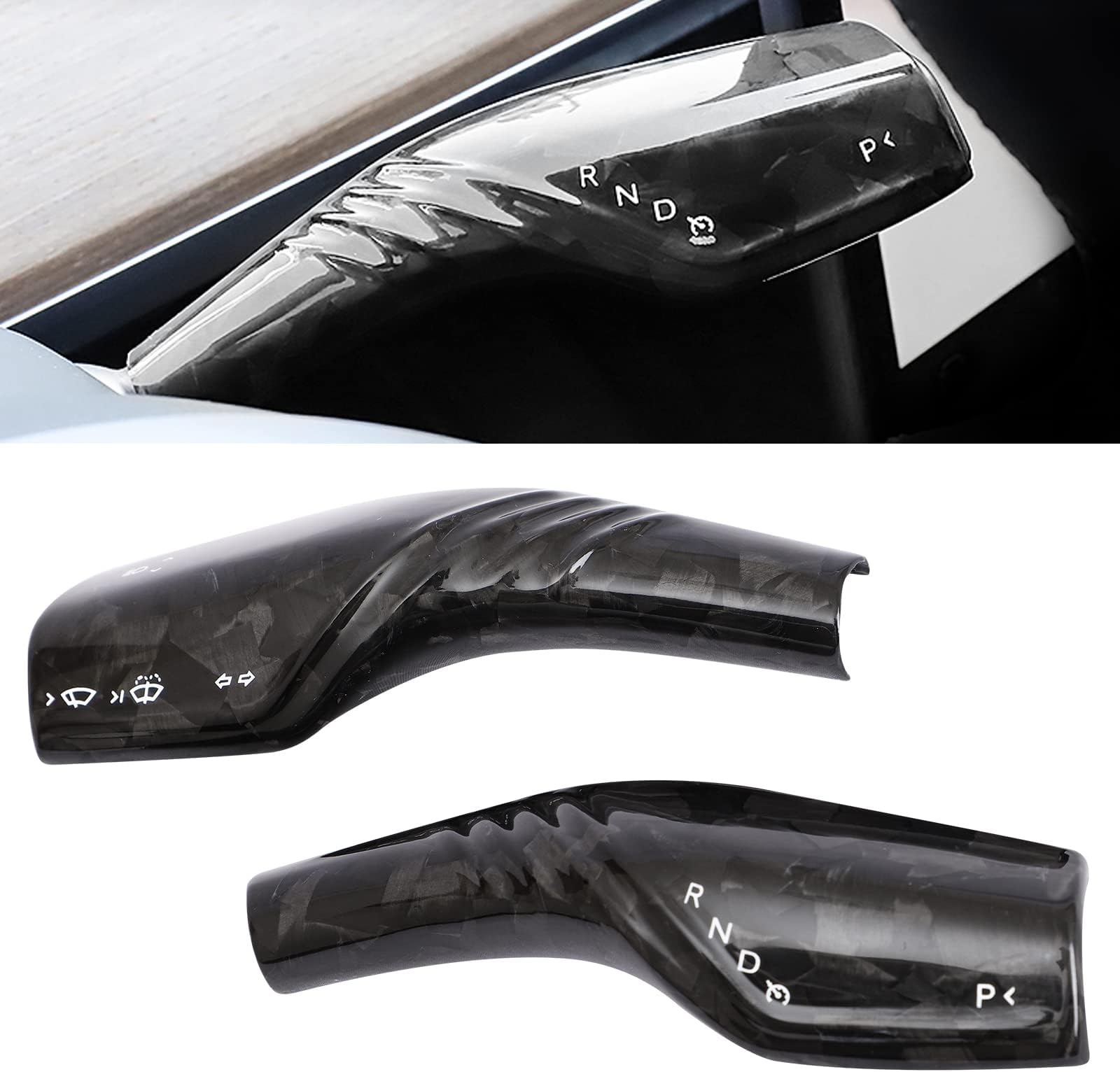 ZIMABLUEfor Tesla Steering Wheel Column Gear Shift Cover Real 3K 240G Dry Carbon Fiber Steering Upgrade Accessories - Steering Wheel Column Gear Shift Lever Covers for Model 3&Y 2017-2023 (2 Pcs)