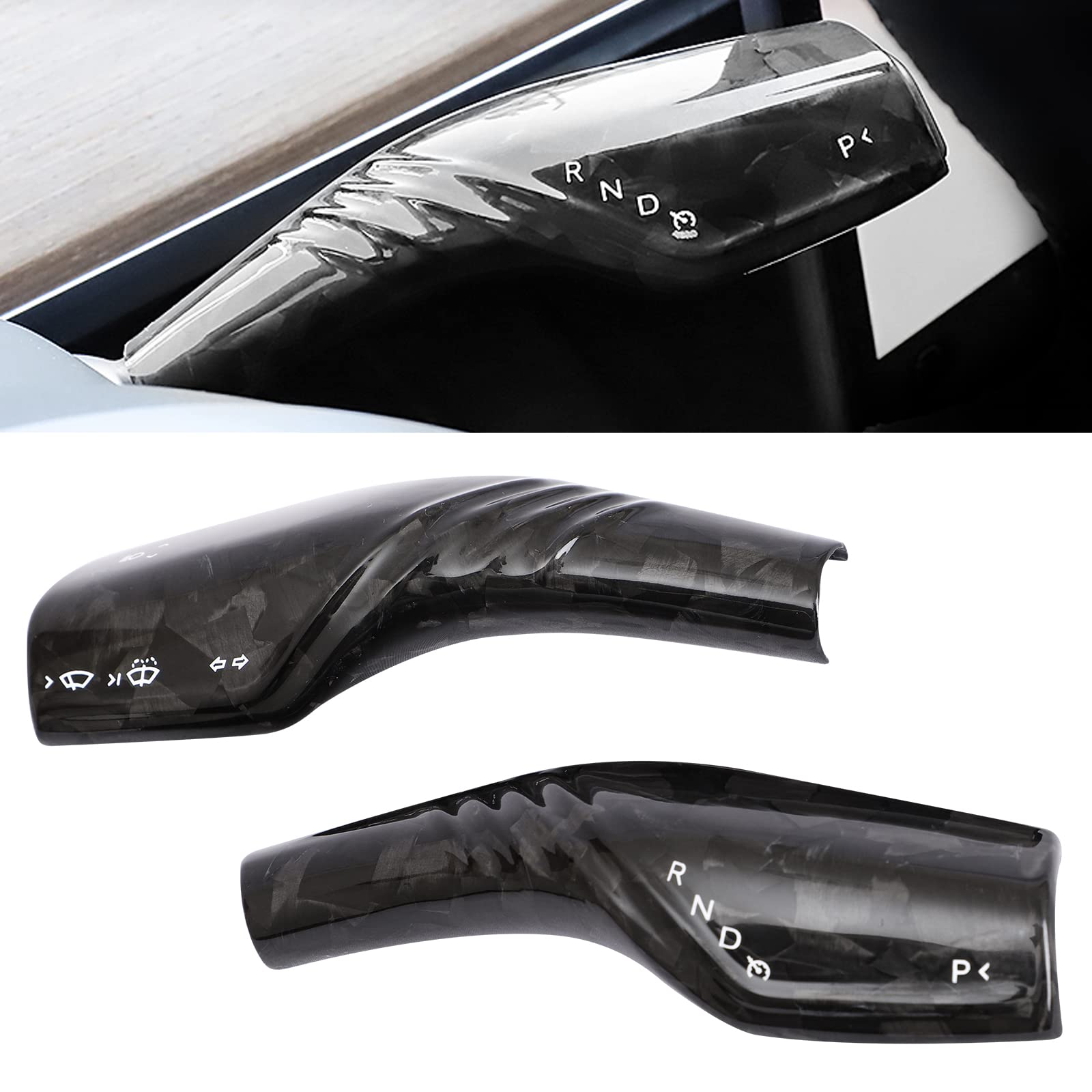 ZIMABLUEfor Tesla Steering Wheel Column Gear Shift Cover Real 3K 240G Dry Carbon Fiber Steering Upgrade Accessories - Steering Wheel Column Gear Shift Lever Covers for Model 3&Y 2017-2023 (2 Pcs)