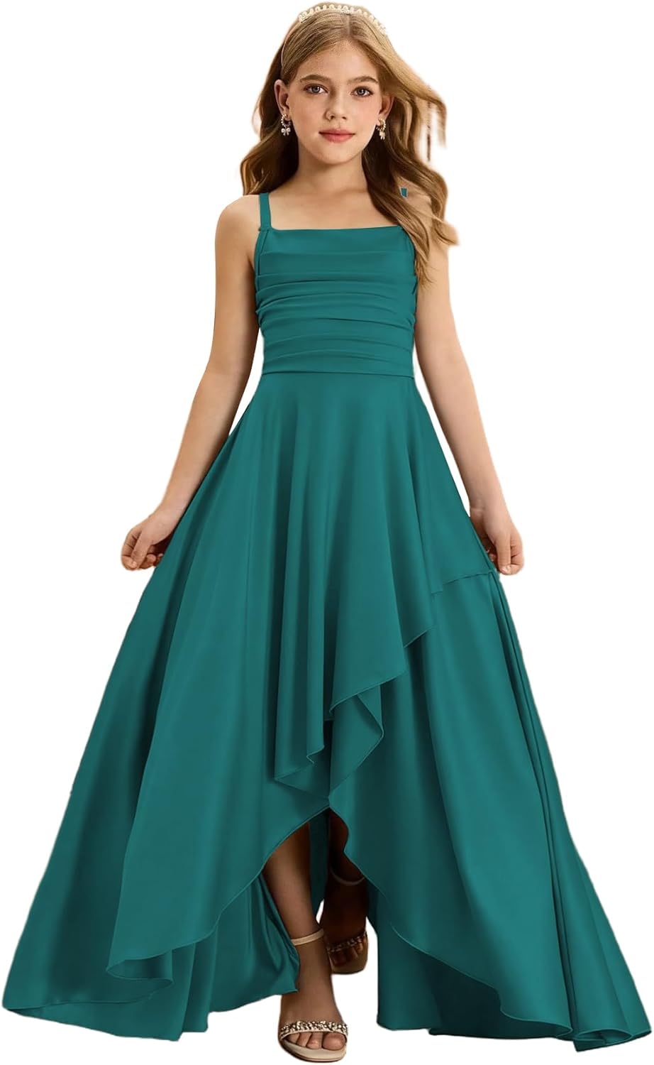 Spaghetti Strap Junior Bridesmaid Dresses Silk Satin Flower Girl Dress for Teen Girls Special Occasions