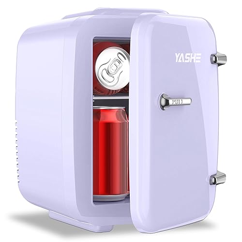 YASHE Mini Fridge, 4 Liter Makeup Fridge, 110V AC/ 12V DC Thermoelectric Cooler and Warmer Mini Fridge for Bedroom, Drink, Dorm, Car, Purple - Purple - 4 Liter