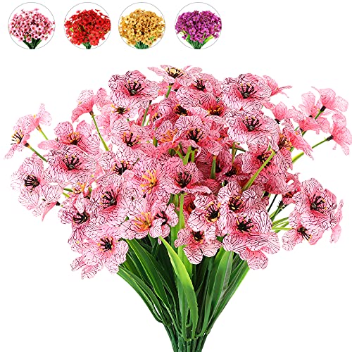JARDIN Artificial Flowers 6 Bundles Outdoor UV Resistant Fake Flowers No Fade Faux Plastic Flowers&Plants for Window Box Garden Porch Decoration, Pink JARDIN Artificial Flowers 6 Bundles Outdoor UV Resistant Fake Flowers No Fade Faux Plastic Flowers&Plants for Window Box Garden Porch Decoration, Pink
