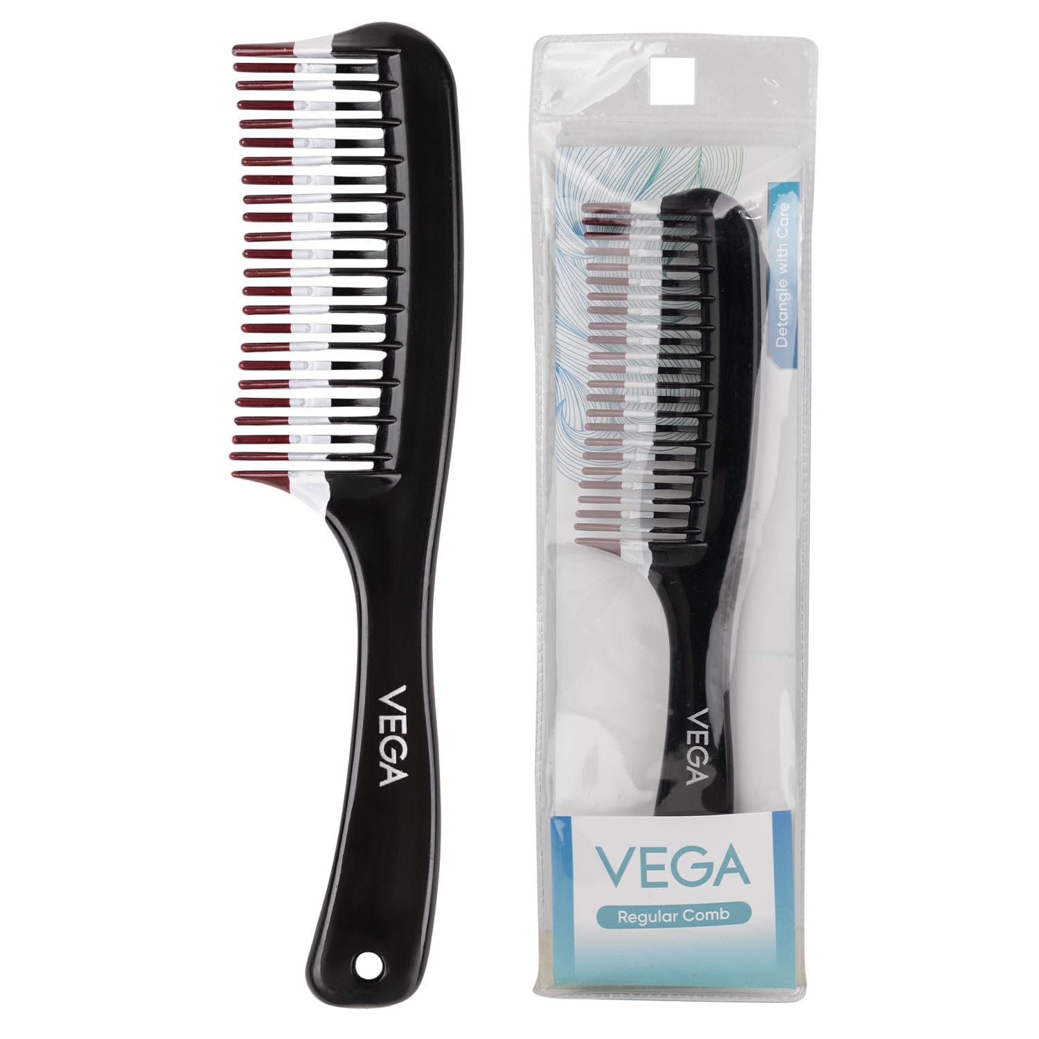 Vega Detangling Comb with 2 Row Teeth for Women & Men | Wide Tooth Anti-Static Hair Comb for Smooth & Frizz-Free Styling | Hair Comb for All Hair Types | (India's No. 1* Hair Brush Brand) | (1265)