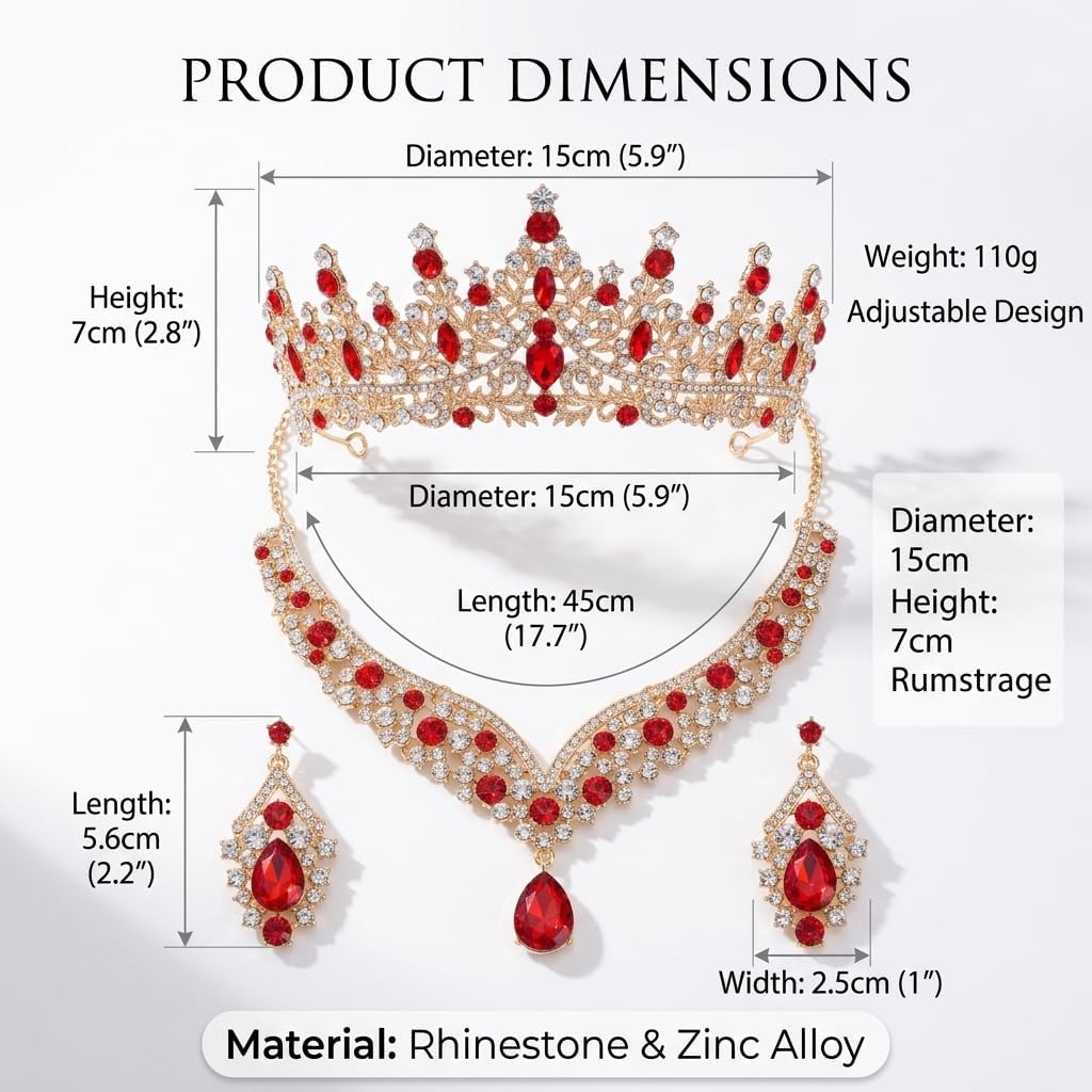 Tiaras Crowns for Women,Wedding Jewelry Set, Tiaras Necklace Earrings Crystal Bridal Wedding Jewelry Sets for Brides Bridesmaid Prom Costume Accessories