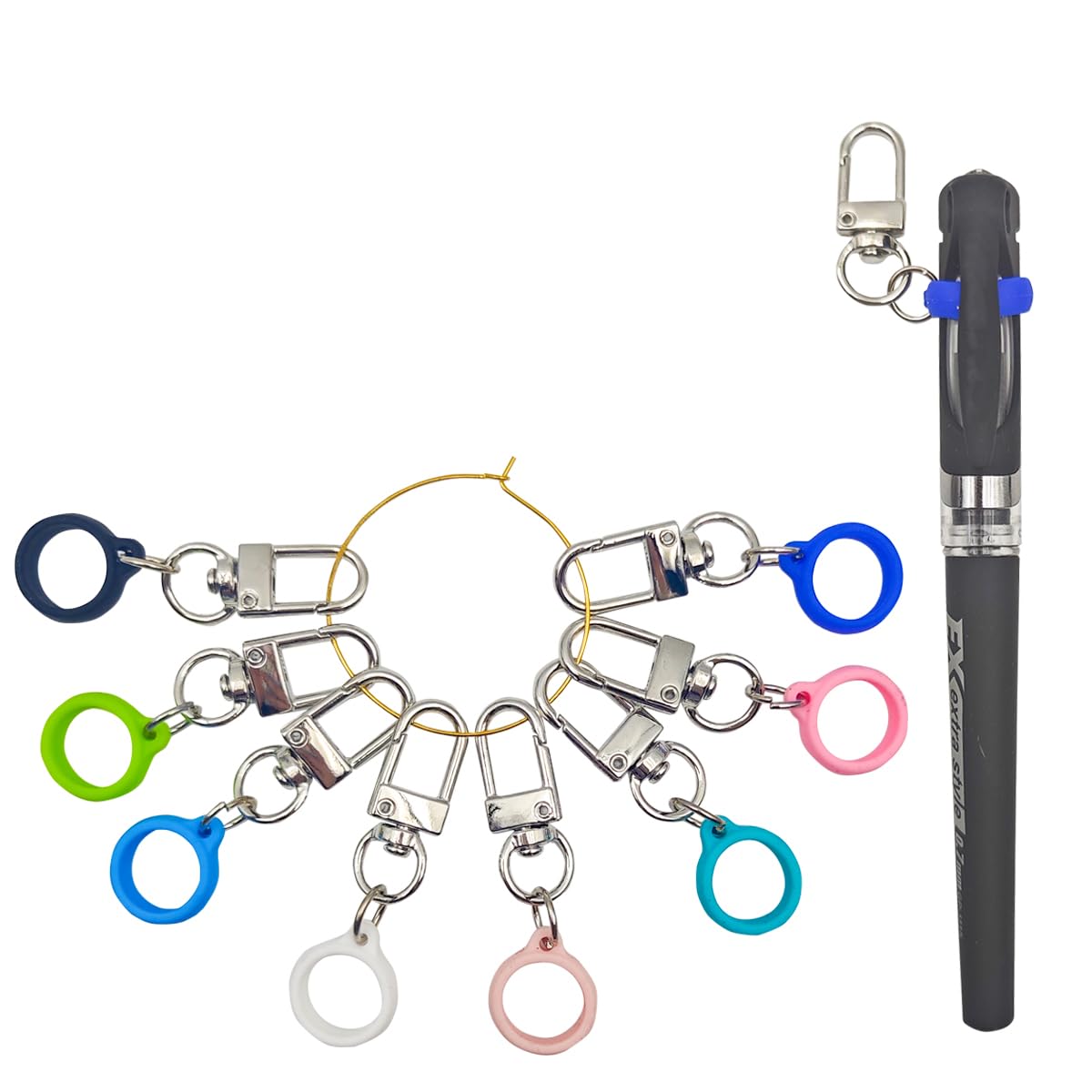 MAGNEECH 8 PCS Mini Coloured Pen Clips, Badge Reel Pen for Lanyard, Silicone Pen Holder, Nurse Badge Accessories, Pen Clips with Lobster Clasp, Pen