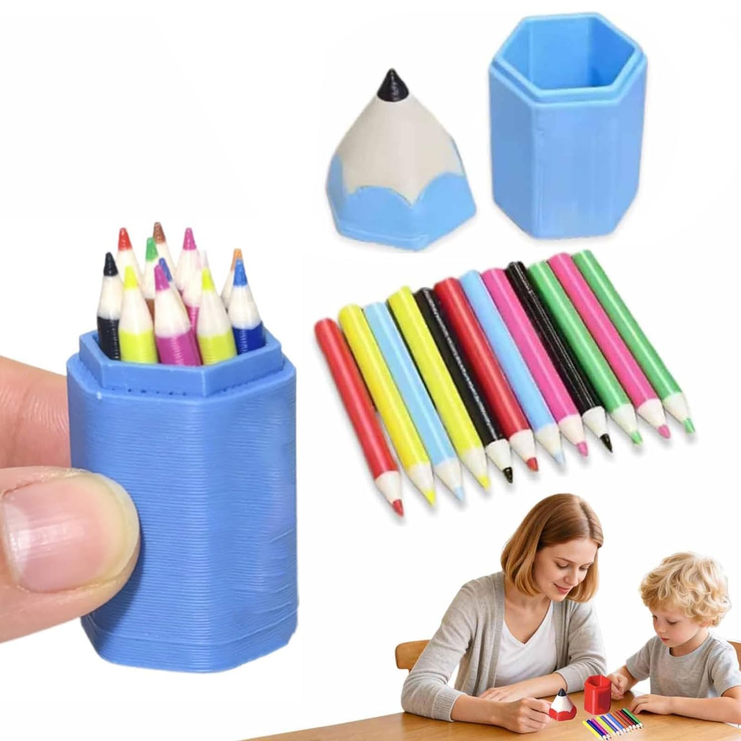 13-Piece Mini Colored Pencil Set for Dollhouses and DIY Miniature Scenes, Ultra Realistic Mini Colored Pencil, Miniature Dollhouse Colored Pencil Set, DIY Dollhouse Desk Decor Accessories (Blue)