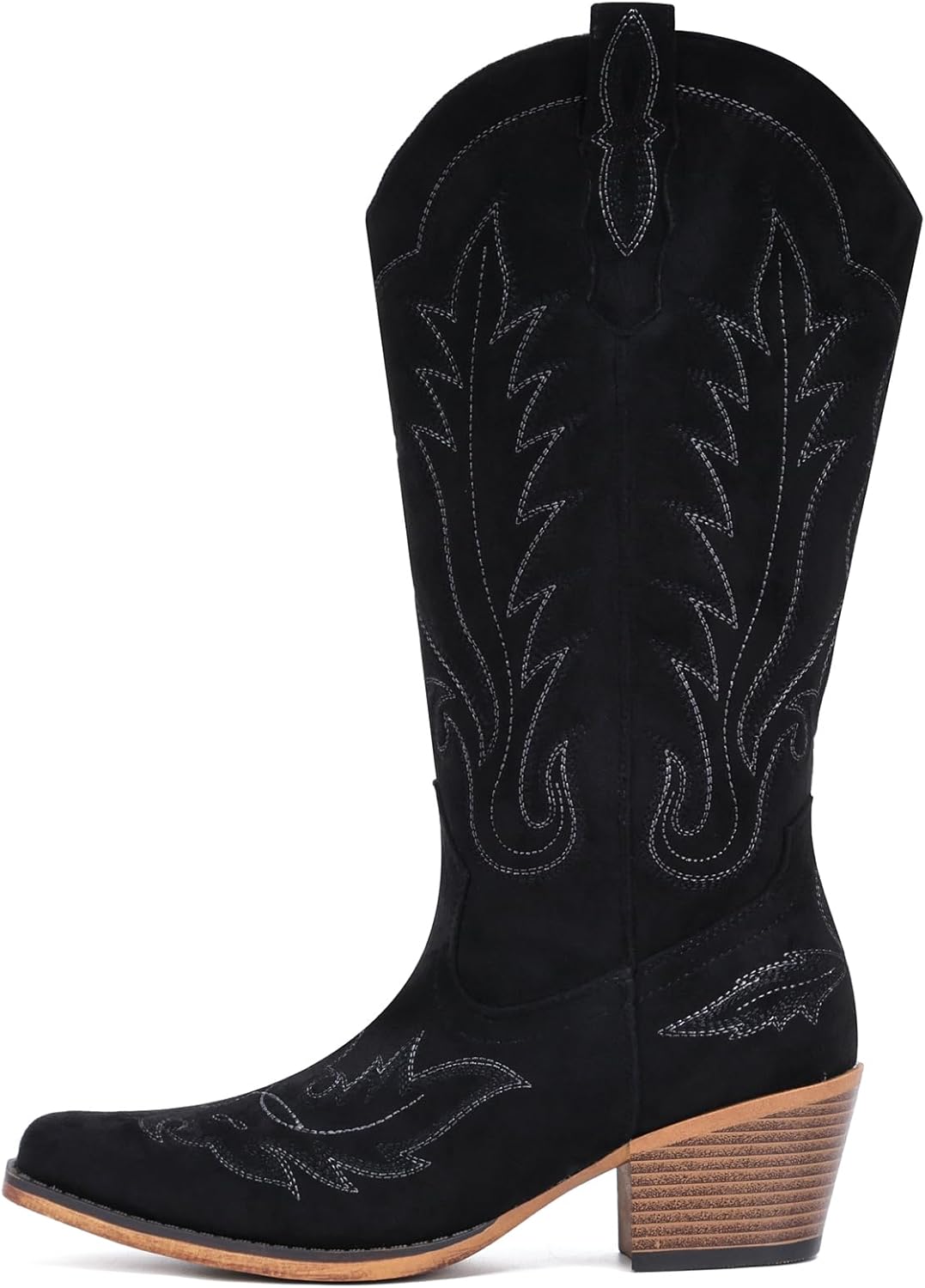 Suede Cowboy Boots for Women Western Mid Calf Cowgirl Boots with Embroidered, Retro Snip Toe Fashion Boot With Chunky Block Heel Summer Fall Country Music Festival Cowboy Chic - Image 5