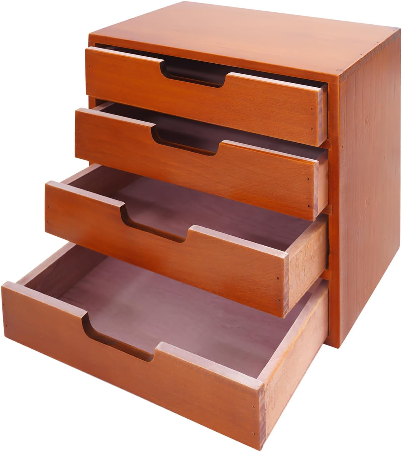 4-Pack 4 Drawer Desktop Storage Organizers, Desktop Wood Stackable Drawer Cabinet, Vintage Tabletop Card Catalog Cabinet for Home Office Study Rooms