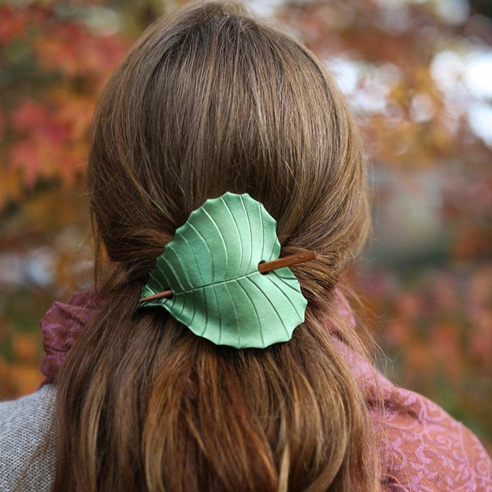 Chiyyak Retro Hairpin Blue Bird Green Leaf Hair Clip with Stick Personality Gift for Women Girls Party Cosplay Accessories - Image 4