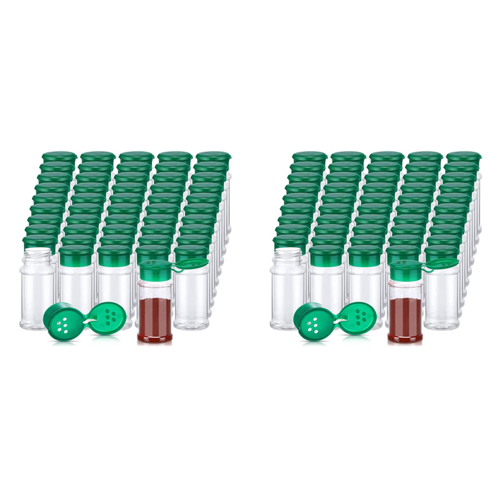 Hndhbfgrt 100Pcs Plastic Spice Jars with Shaker Lids Spice Containers Plastic Spice Bottles Seasoning Shaker Jars 100Ml Green