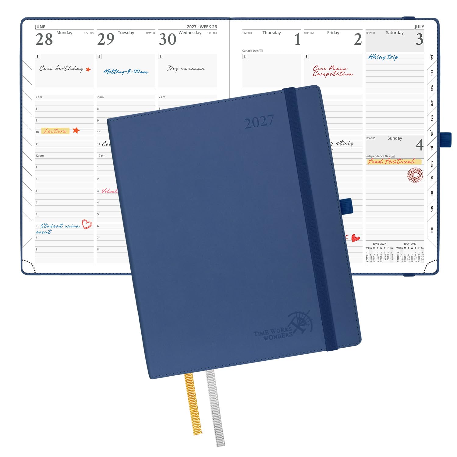 POPRUN 2027 Diary Week to View Approx. A4 Large–PU Leather, Vertical Layout