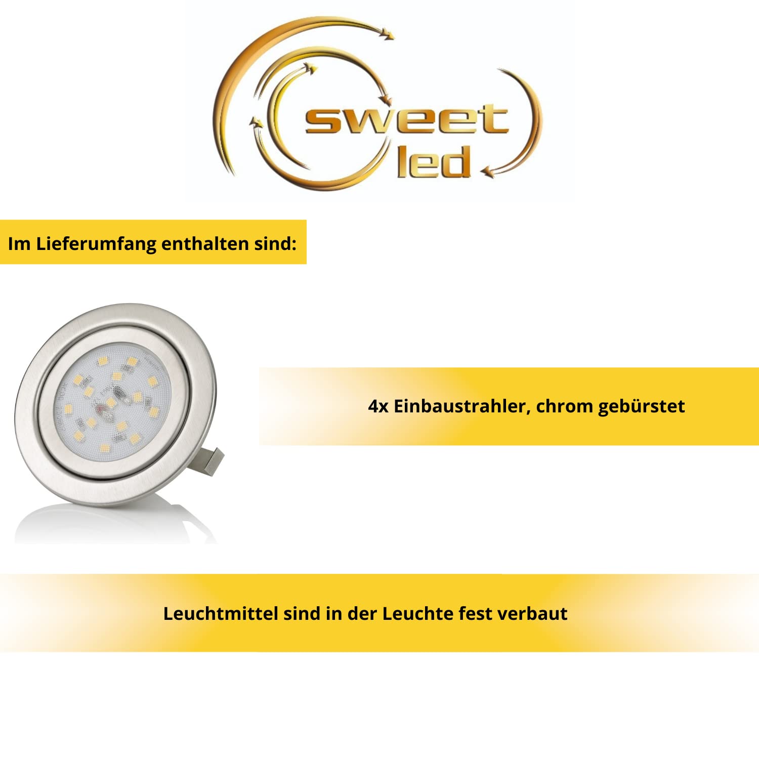 Sweet Led 4x Möbeleinbaustrahler flach 3W LED 230V IP20 Einbaustrahler Möbelleuchte Möbel-Einbaustrahler Einbauleuchte Einbauspot - ultra flach, mini, 3000k Warmweiß