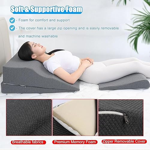 Miniatura 7 de Juego de 3 almohadas de cuña ajustables para cama  Inclinación de 30 para aliviar el dolor de espalda, anti-ronquidos y soporte de reflujo ácido