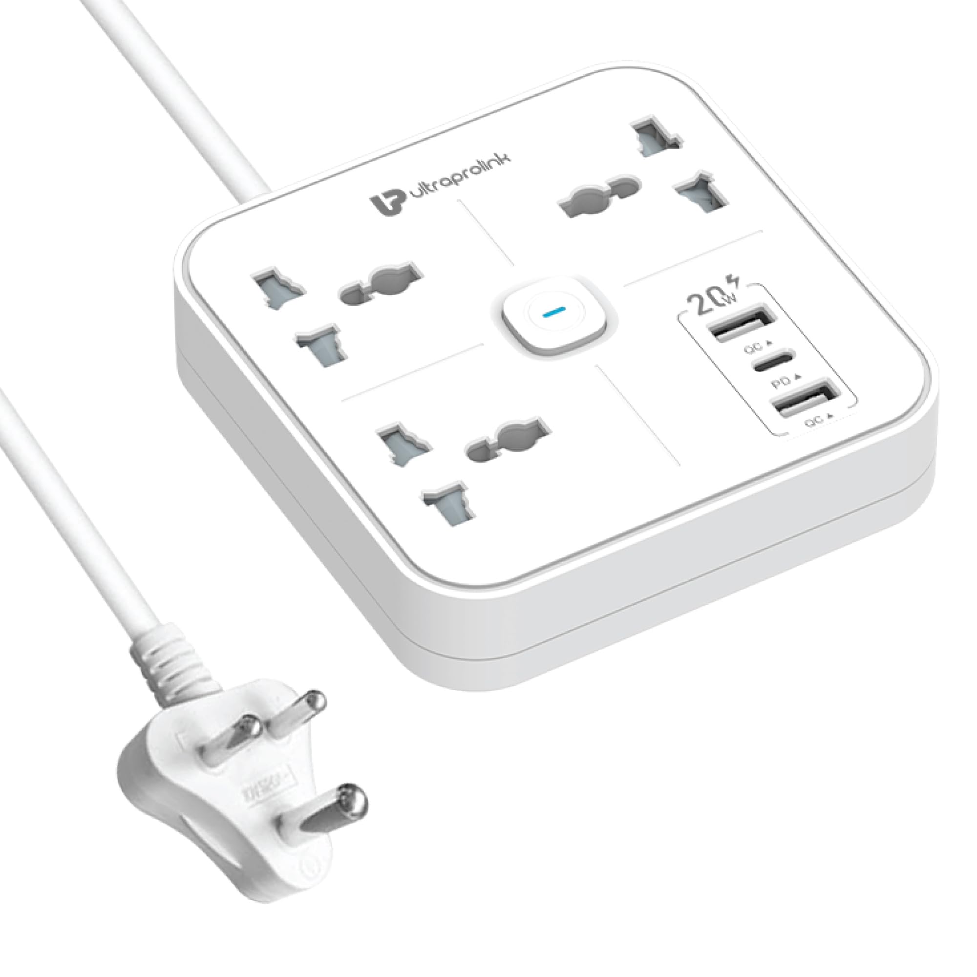 UltraProlink 6 in 1 Extension Board Power Hub Multi-Port|Higher Device Safety with ISI Approved Heavy Duty Cable-2m|6 Ports-1 Fast Charge Type-C(PD 20W)2 USB-A Ports & 3 AC Sockets|Overload Protection-image-31