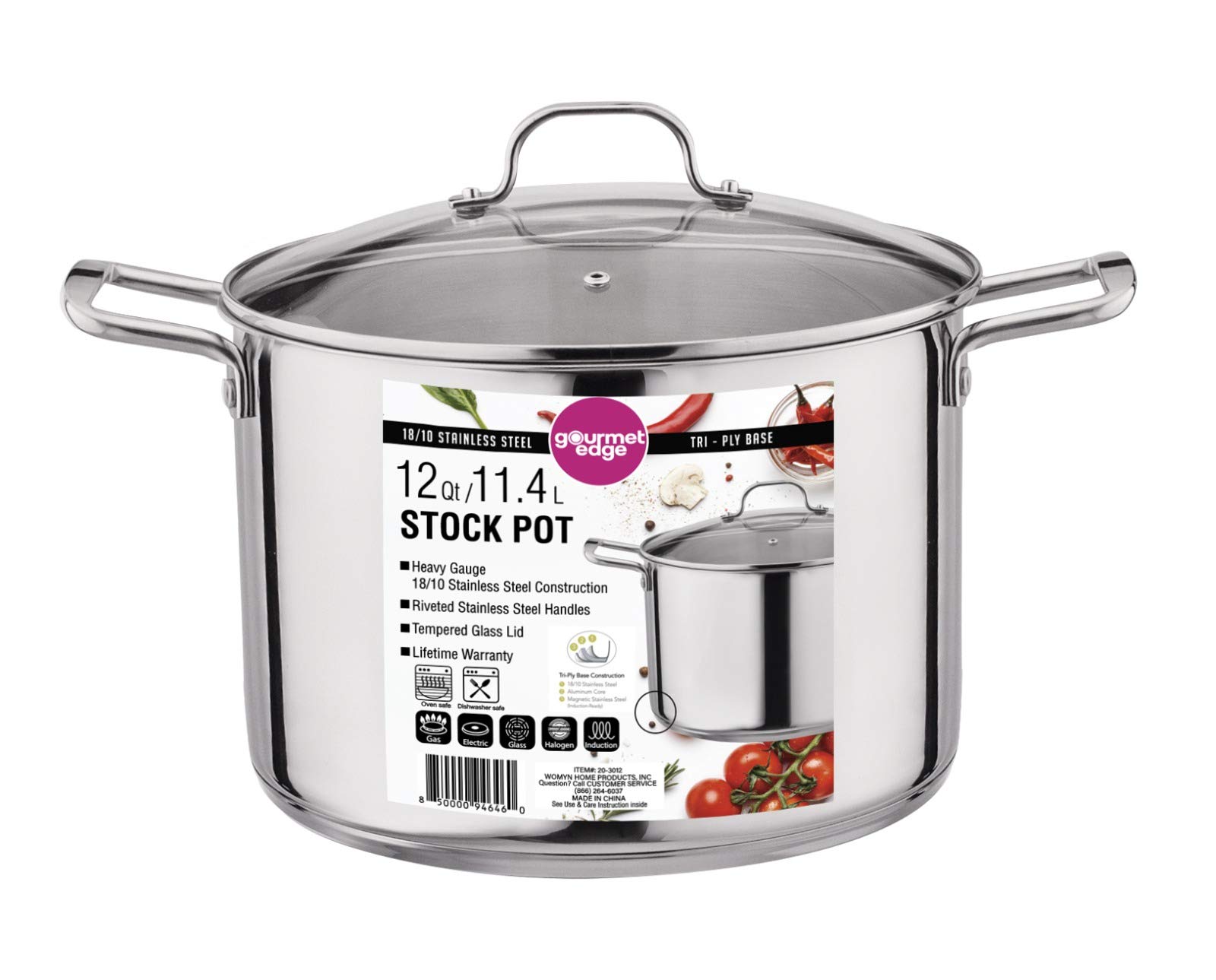12-Quart Stock Pot - Stainless Steel Soup Pots with Lid as Dishwasher and Oven Safe Cookware, Silver