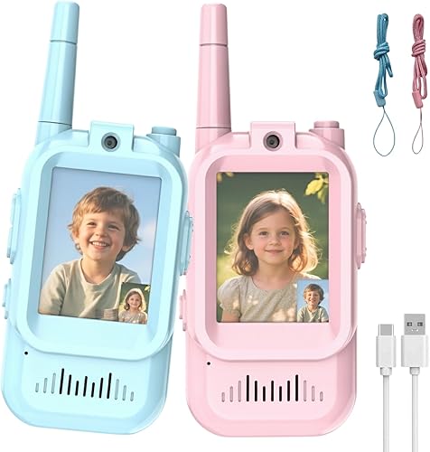 Walkie Talkies de video para niños, paquete de 2, 4 efectos de voz, juguetes de radio de 2 vías de largo alcance, regalos de cumpleaños de Navidad
