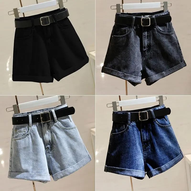 Pantalones cortos de mezclilla casuales de cintura alta para mujer, estilo coreano, gris oscuro, L
