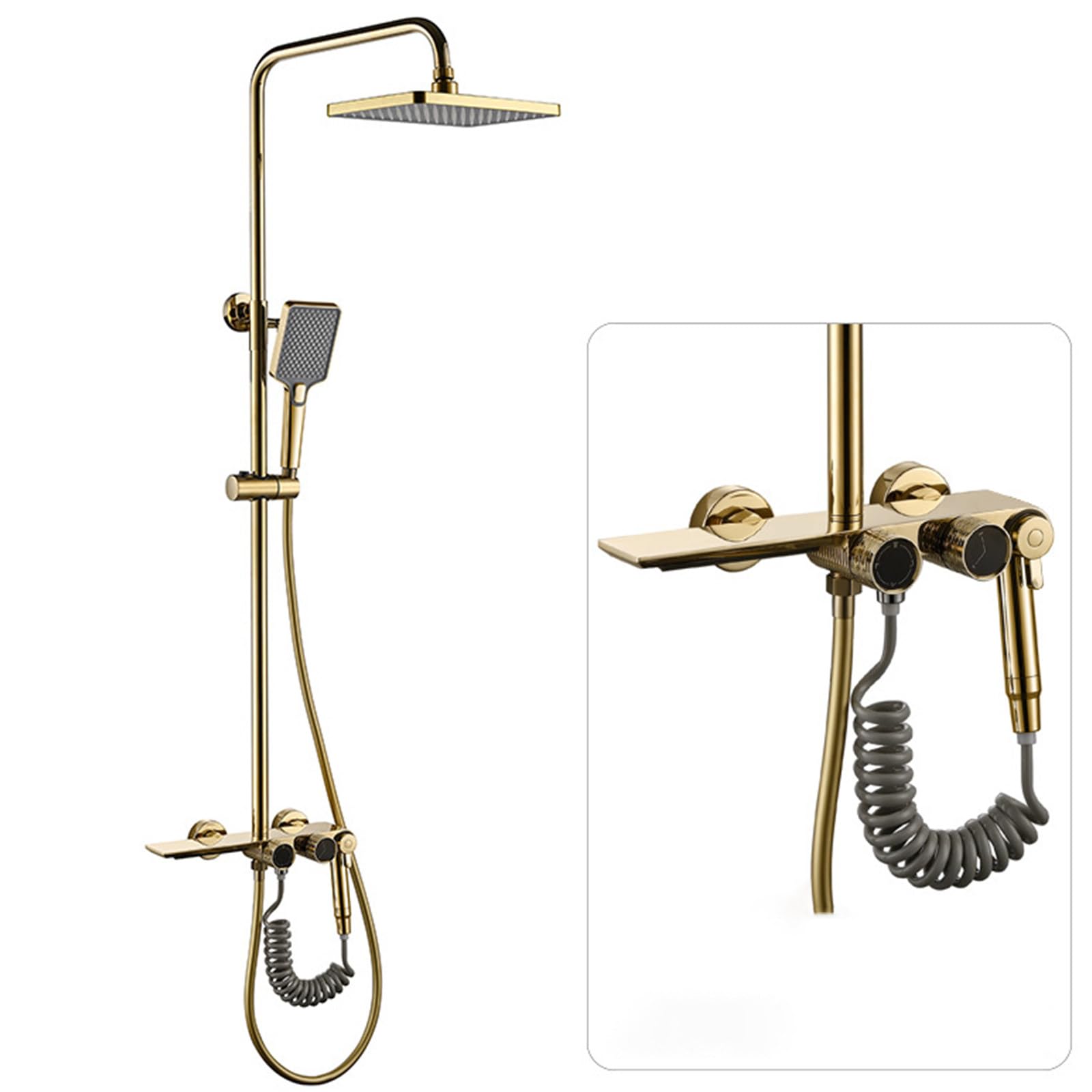 SWENEEN Handheld Showershower Valves With Shower Head,4 Functions Shower System,Adjustable Hot And Cold Shower Faucet Set,Wall Mounted Rain Shower System,Height Adjustable Shower,Gold