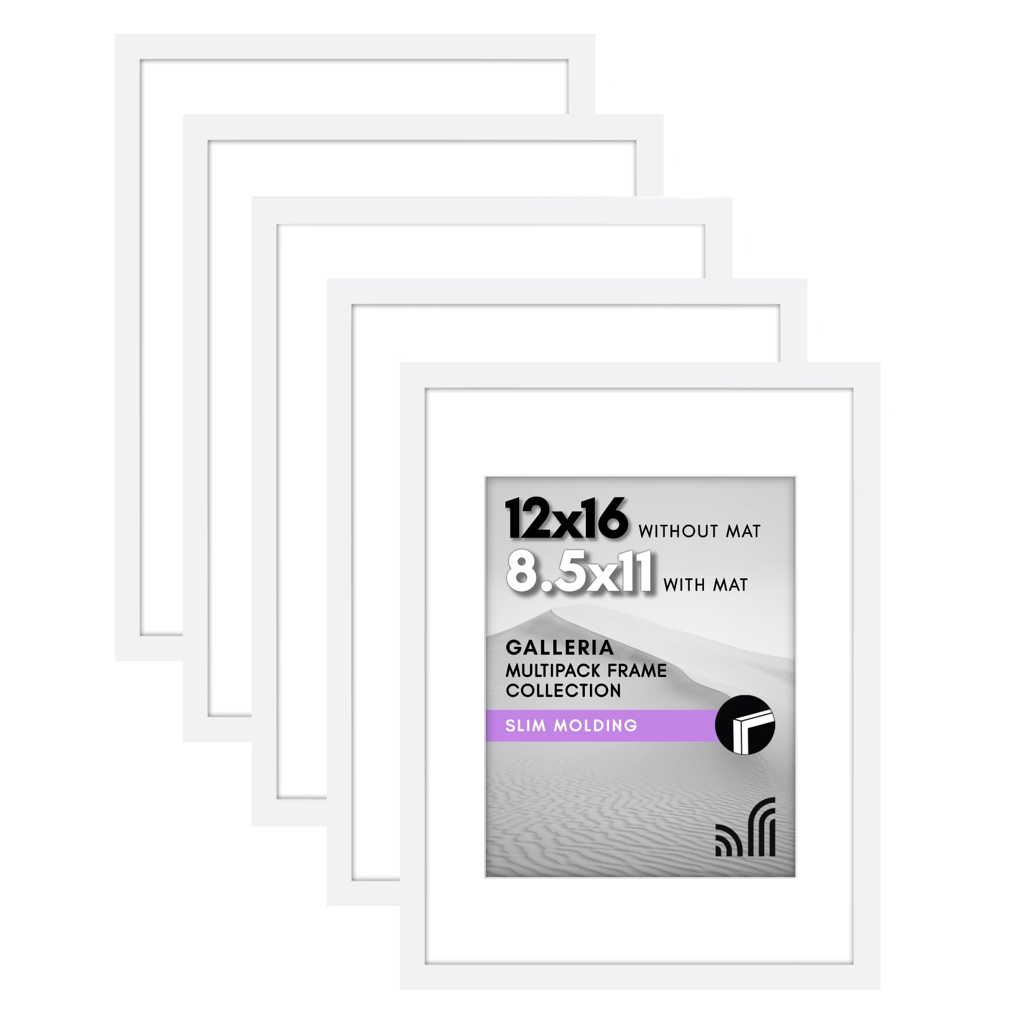 Americanflat 30x40 Picture Frame (12x16 Inches) with Plexi Cover - Set of 5 - Use as an A4 Frame with Mount or 40x30 Without Mount - Gallery Wall Set for Wall Display - White