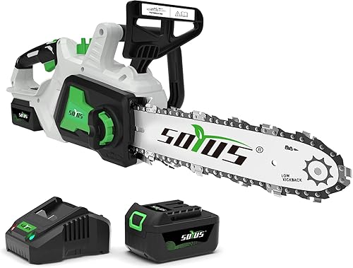 SOYUS - Motosierra inalámbrica sin escobillas de 4.0 Ah, motosierra eléctrica de 20 V de 12 pulgadas, motosierra inalámbrica con batería y cargador,