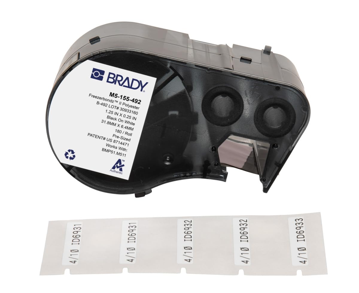 Brady FreezerBondz™ Polyester Pre-Sized Labels for Label Printer BMP51/BMP53/M511-180 Self Adhesive Printer Labels - Black on White (31,75 mm (W) x 6,35 mm (H)) - M5-155-492