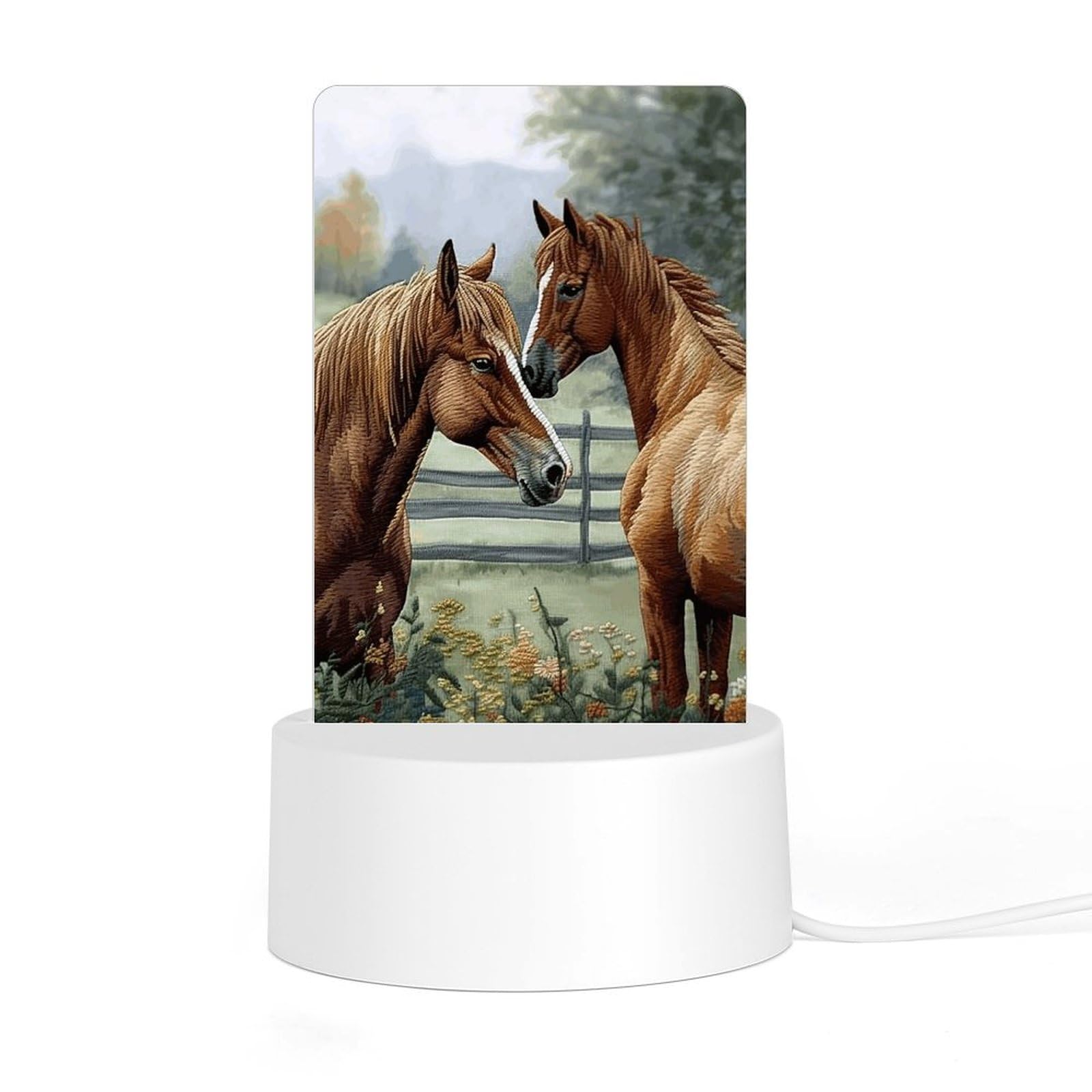 JTREHY Acrylic Night Light with Base, Animals Embroidery Horses Printed Desktop Night Light LED Bedside Night Light for Bedroom, Bathroom, Corridor, Holiday Gift