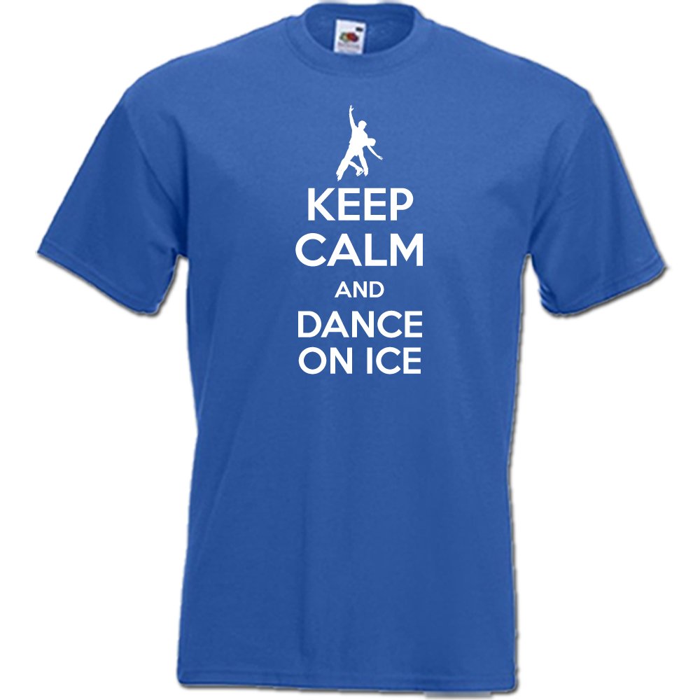 Davesdisco Men's Blue Keep Calm And Carry On Dance On Ice, Dancing On Ice, Figure Skate Funny Wo T-Shirt, L