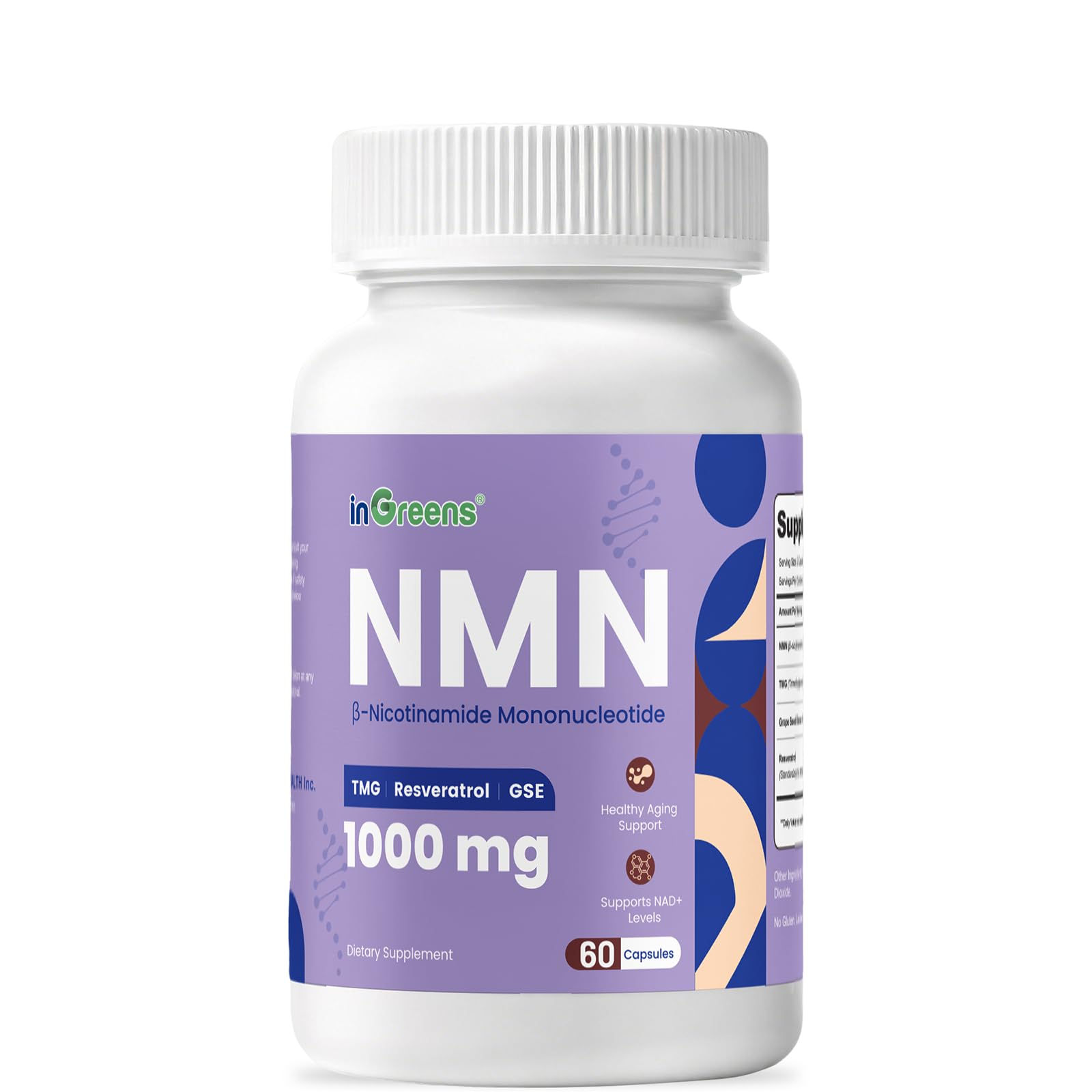 inGreens NMN 1000mg Supplement with TMG & Resveratrol, 60 Vegan Capsules