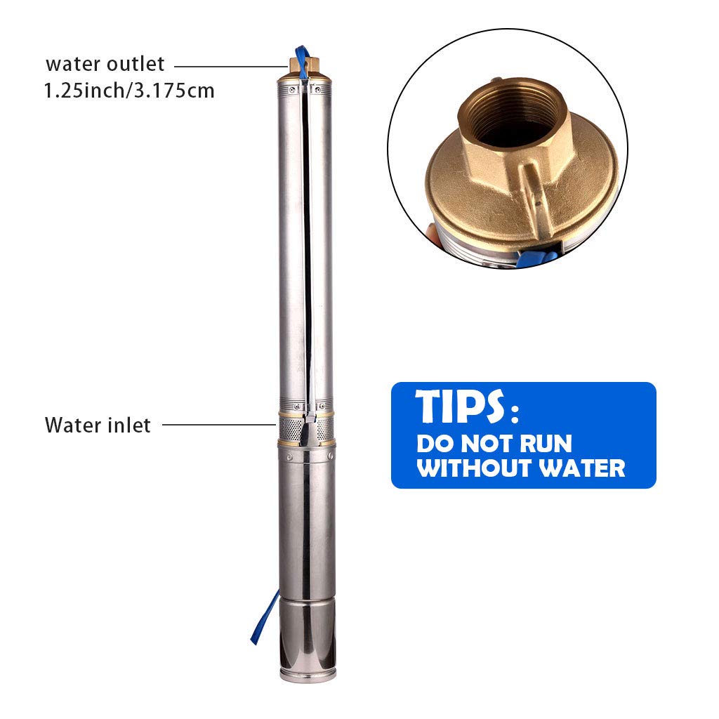 Pompe Immersione per Pozzi Profondi 370W Immersione Pompa Acqua Sommergibile 0.5HP 6800L/H per Uso Industriale e Agricolo,Elettrica Pompa da Giardino Inox