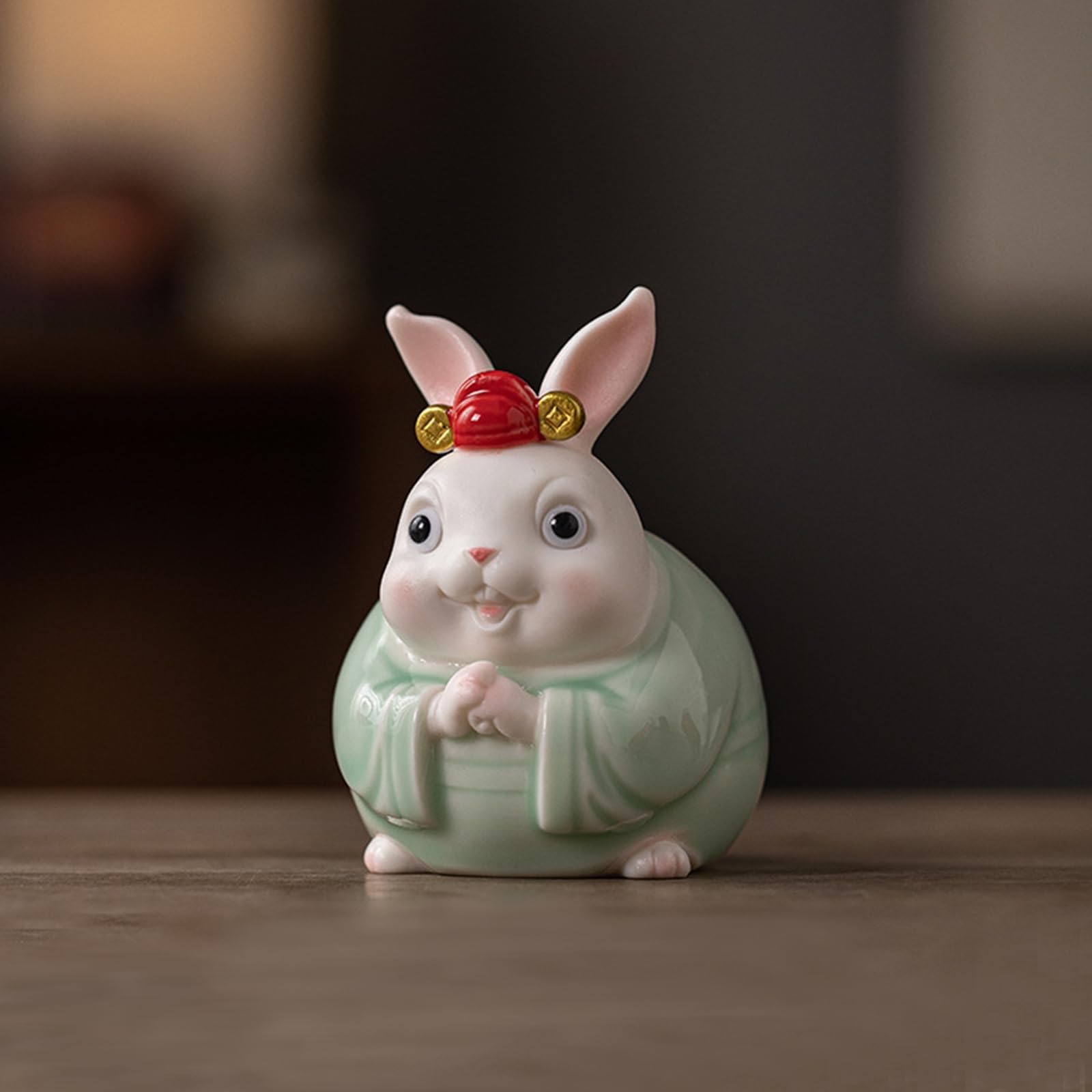 YUZDNM Zodiac Rabbit Statue, Chinese Feng Shui Lucky Rabbit Figurine for Wealth and Success, Collectible Gift(Green)
