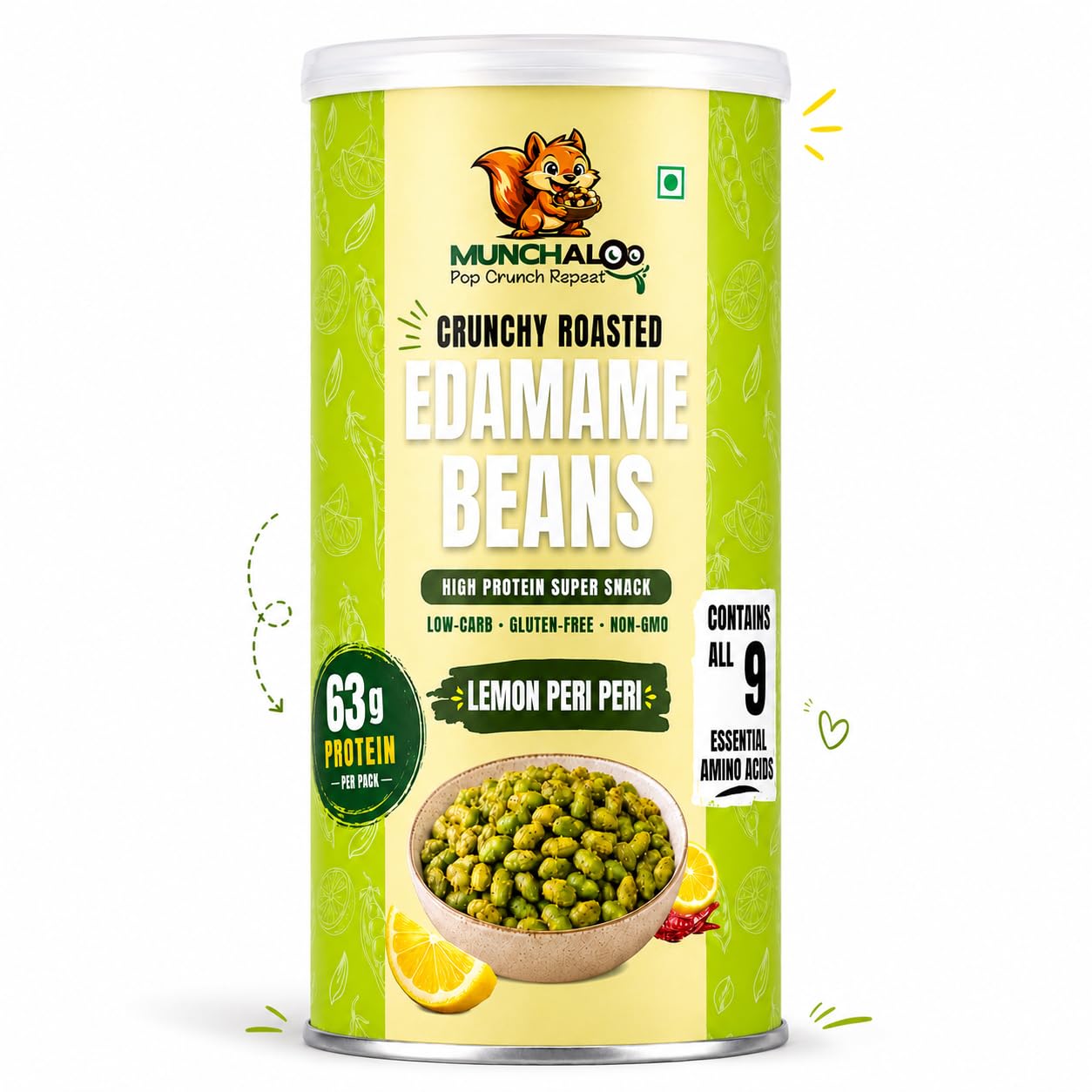 Munchaloo Roasted Edamame Snack | High Protein | Crunchy Edamame Beans | Lemon Peri Peri | No Palm Oil | Ready to Eat | Healthy Anytime Snack | 150 Gram (Pack of 1)-picture-21