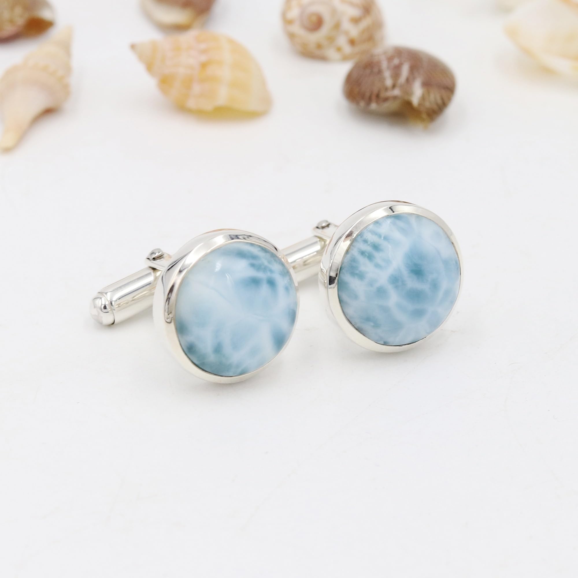 Larimar-Manschettenknöpfe, Schmuck für Männer, 925er Sterlingsilber, Manschettenknöpfe für den Bräutigam, einzigartiges Geschenk, Manschettenknöpfe aus natürlichem Edelstein