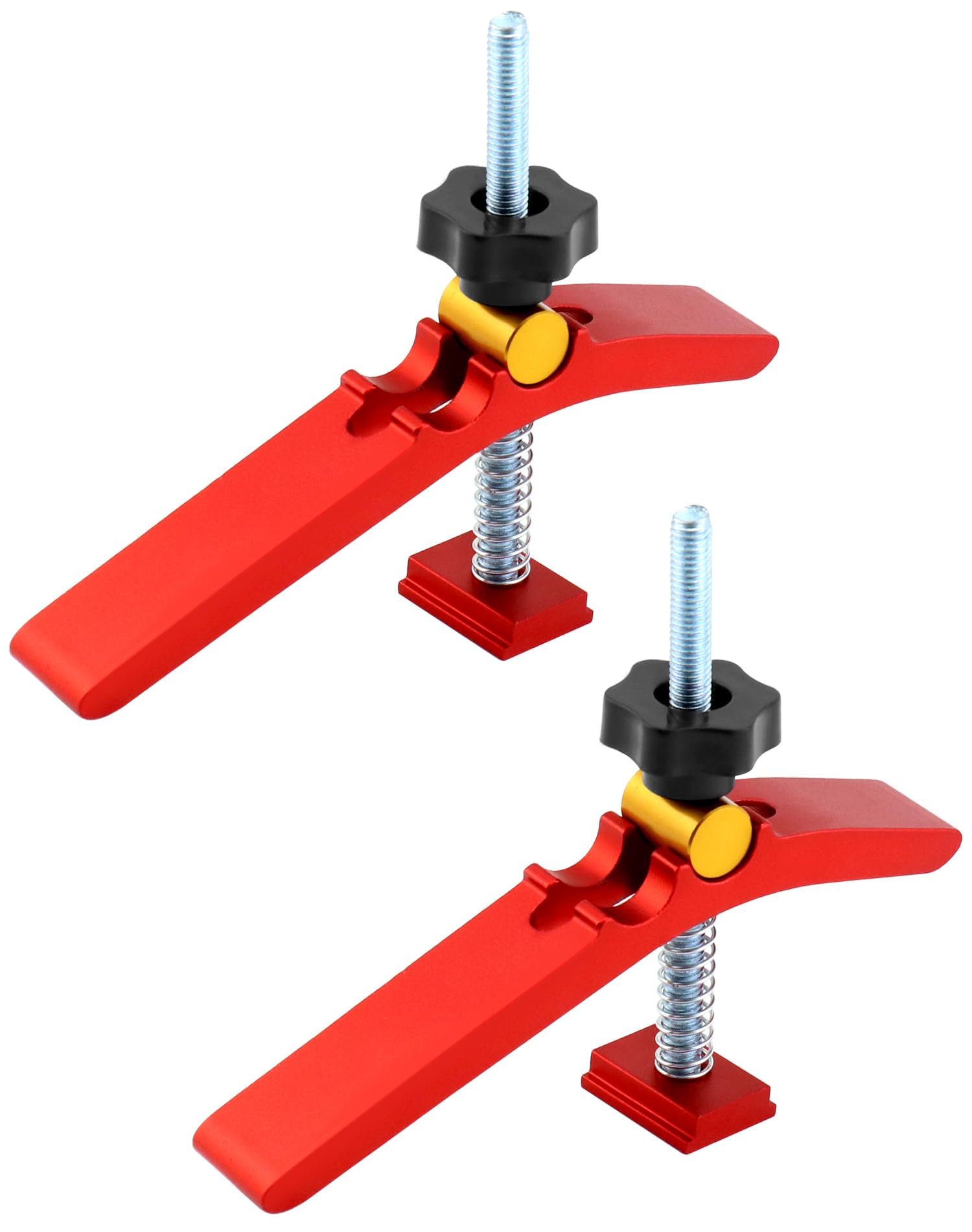 QWORK® Pack of 2 T Groove Rail Quick Release Clamps - M8 - Hold-Down Clamp - Woodworking Tool