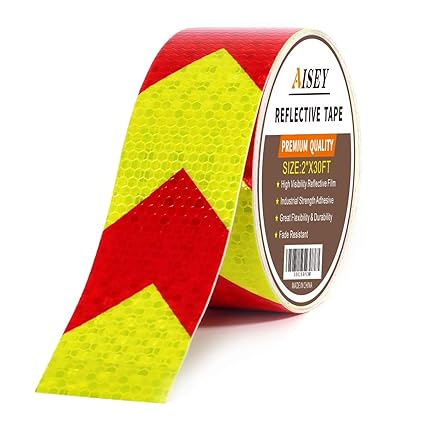Reflective Tape Waterproof High Visibility Red & Yellow, Industrial Marking Tape Heavy Duty Hazard Caution Warning Safety Adhesive Tape Outdoor 2 Inch by 30 Feet