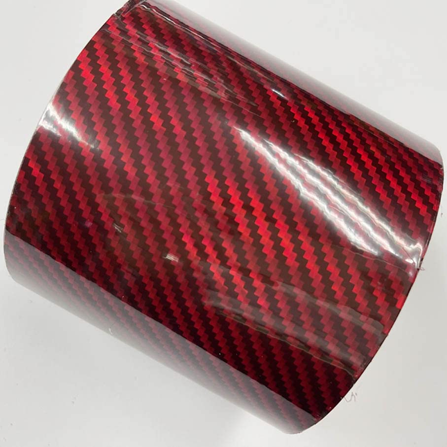 Vinilo para coche de fibra de carbono holográfico y autoadhesivo rojo 6