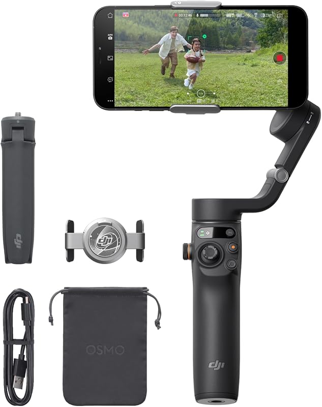 Osmo Mobile 6 Estabilizador de cardán para teléfono inteligente, cardán para teléfono de 3 ejes, varilla de extensión incorporada, portátil y plegable, cardán para Android y iPhone con guías de disparo, estabilizador de vlogging, vídeo de YouTube TikTok