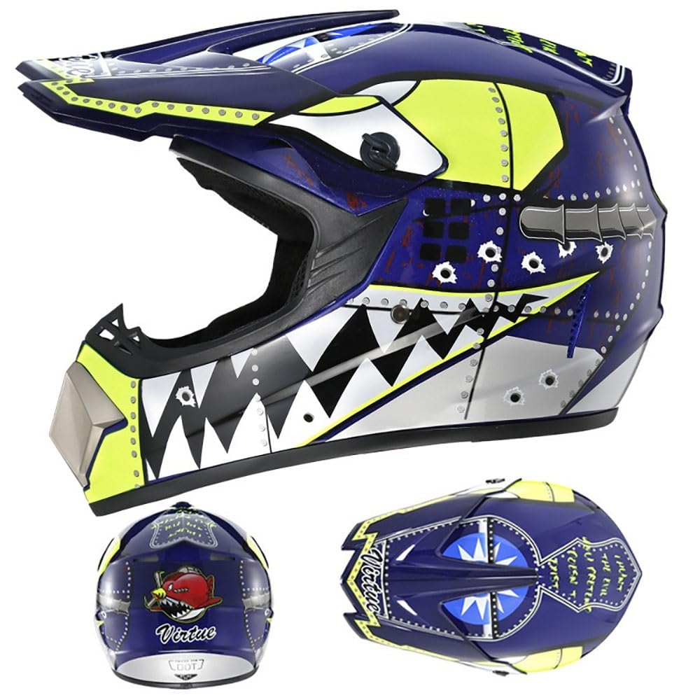 Juventud Niños Casco de Motocross Colocar, con Gafas Guantes Mascarilla, Unisexo Integral Todoterreno Carreras Moto Cascos, Descenso Enduro BMX MTB ATV Quad Dirt Bikes Casco